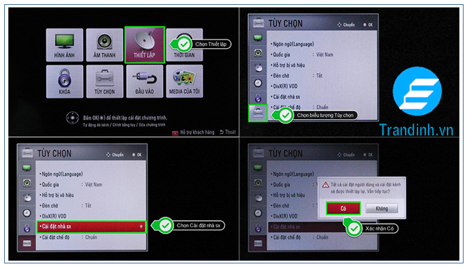 khôi phục cài đặt gốc tivi LG thường