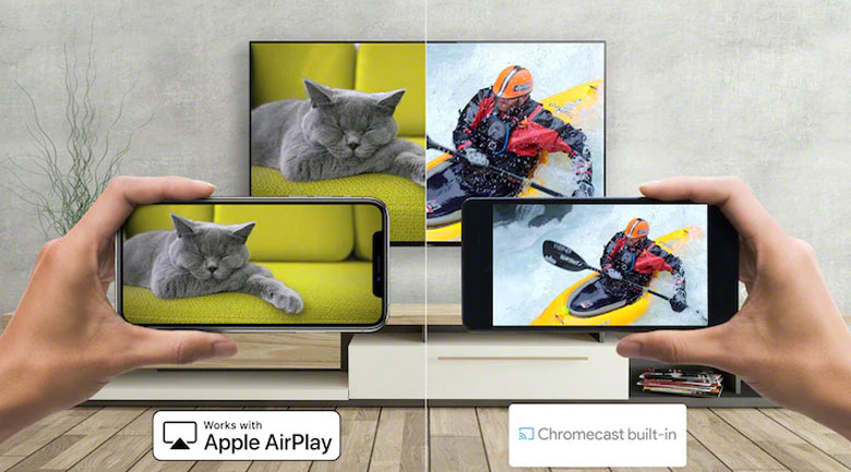 Có thể trình chiếu các nội dung từ màn hình điện thoại lên màn hình tivi Sony với Chromecast và AirPlay2