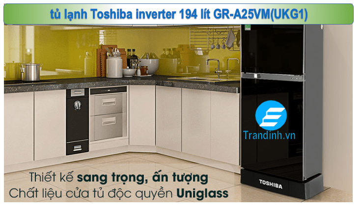 Tủ lạnh Toshiba GR-A25VM(UKG1) có thiết kế sang trọng,đẹp mắt nhờ chất liệu cửa tủ Uniglass