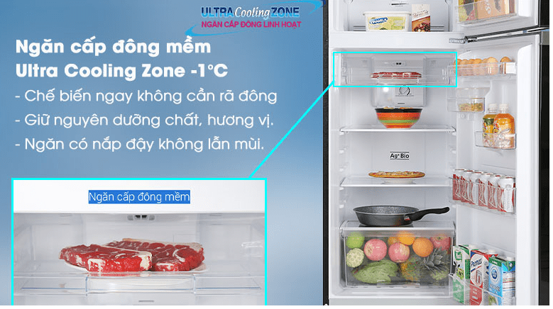 Ngăn cấp đông mềm Ultra Cooling Zone tiện ích chế biến thực phẩm trong ngày GR-A28VM