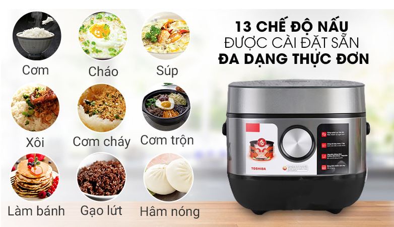 Nồi cơm cao tần Toshiba RC-18IP1PV 1.8 lít 16 Nồi cơm điện Toshiba RC-18IP1PV có nhiều chức năng nấu tự động vô cùng đa dạng