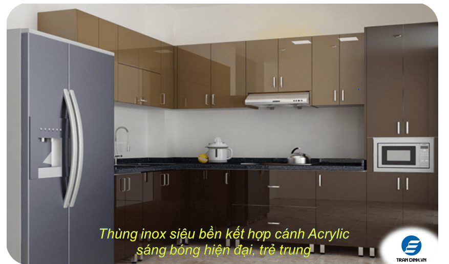 Thùng inox siêu bền kết hợp cánh Acrylic sáng bóng hiện đại, trẻ trung