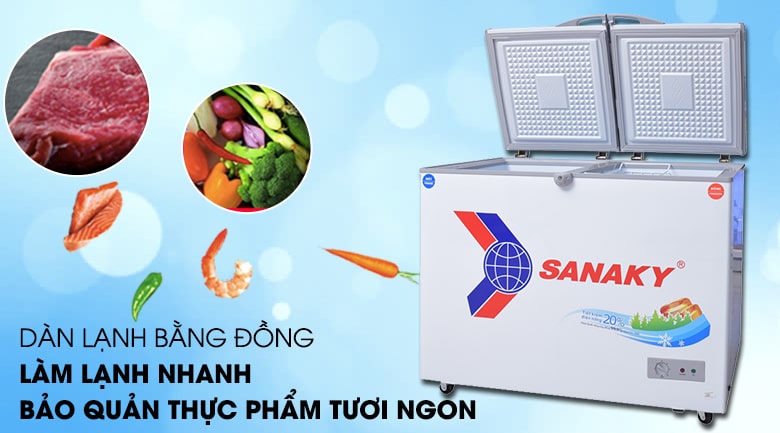 Tủ đông Sanaky VH-2899W1 220 lít 6 3. Dàn lạnh được làm từ đồng nguyên chất giúp làm lạnh nhanh chóng