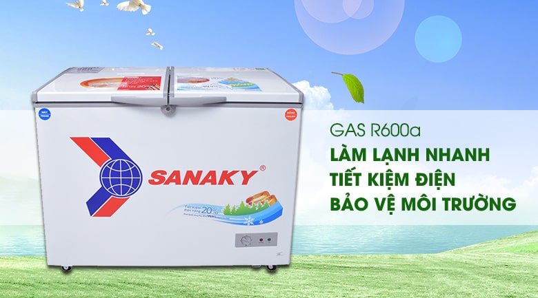 Tủ đông Sanaky VH-2899W1 220 lít 9 6. Sử dụng môi chất Gas R600a làm lạnh nhanh, thân thiện với môi trường