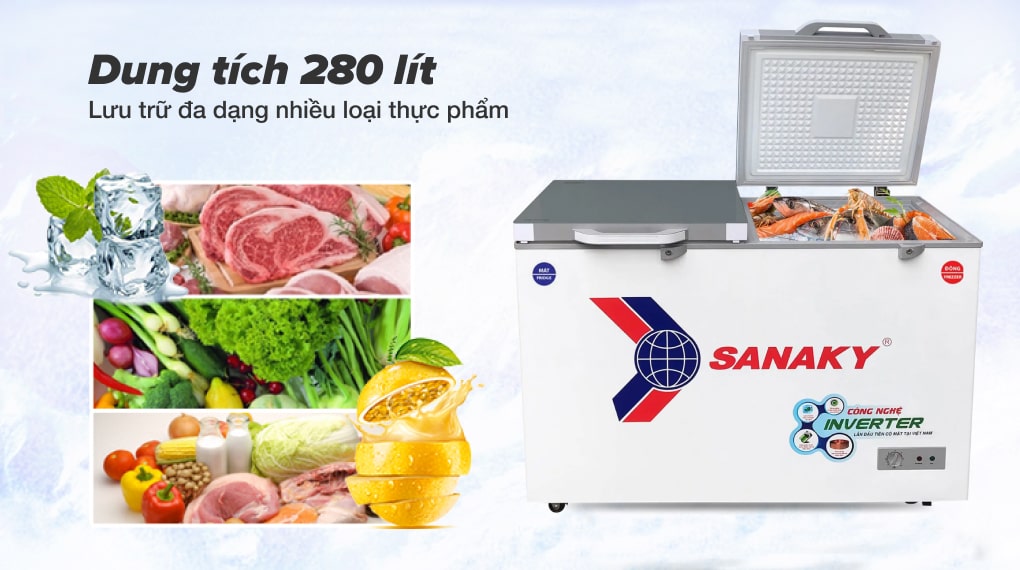 Tủ đông Sanaky TD.VH4099W4K inverter 280 lít 10 VH-4099W4K phù hợp tích trữ thực phẩm với số lượng vừa