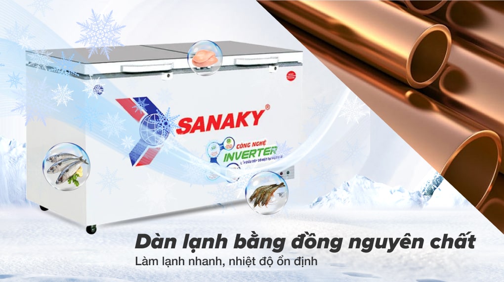 Tủ đông Sanaky TD.VH4099W4K inverter 280 lít 13 Làm lạnh nhanh và độ bền cao nhờ dàn lạnh bằng đồng nguyên chất