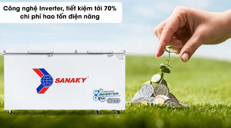 Tủ đông Sanaky VH-6699HY3 sở hữu Công nghệ Inverter giúp tiết kiệm điện năng, vận hành êm ái