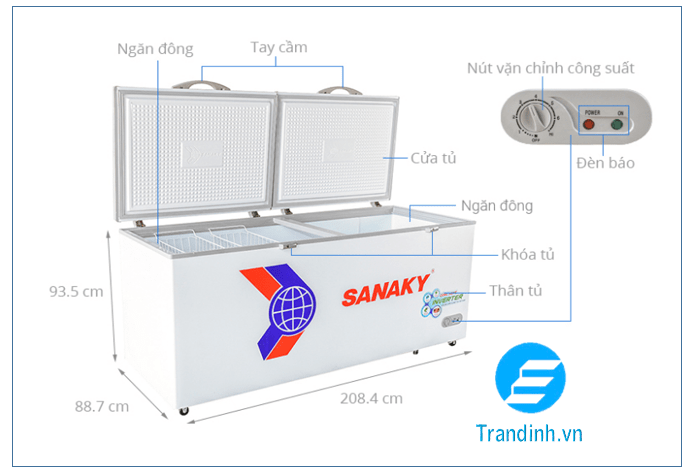 Phác hoạ tổng quát tủ đông Sanaky Inverter 761 lít VH-8699HY3