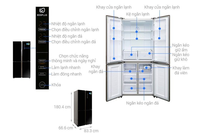 Tủ lạnh Aqua 4 cửa AQR-IG525AM (GB) 