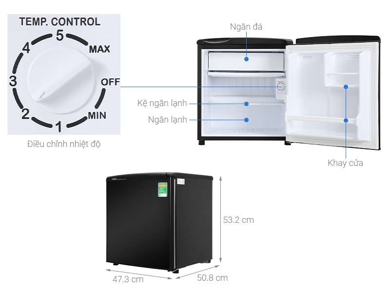 Hình ảnh tổng quát tủ lạnh mini Aqua AQR-D59FA(BS) 50 lít