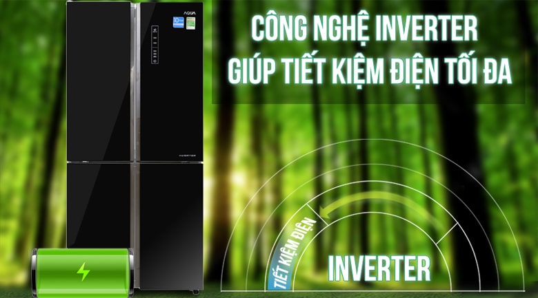 Tủ lạnh Aqua Inverter 456 lít AQR-IG525AM GB Công nghệ inverter tiết kiệm điện năng tối ưu, vận hành êm ái