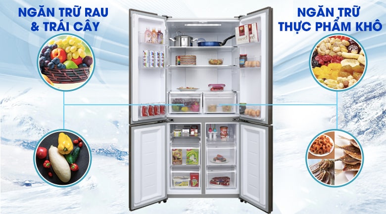Tủ lạnh 4 cánh AQR Ngăn trữ rau củ, quả và thực phẩm khô riêng biệt tiện lợi