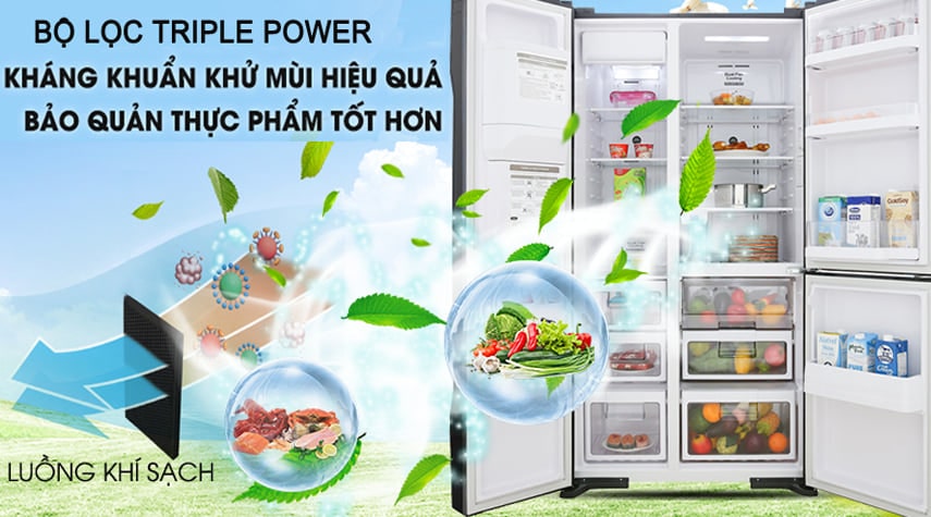 4. Tủ lạnh R-MX800GVGV0(GBK) với bộ lọc Triple Power giúp khử mùi, diệt khuẩn hiệu quả
