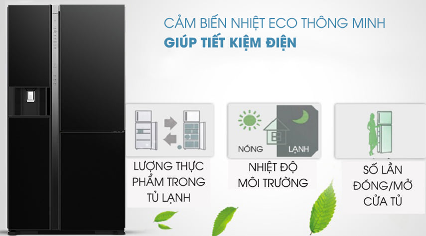 6. Tủ lạnh Hitachi R-MX800GVGV0 (GBK) trang bị 2 cảm biến nhiệt Eco ở mỗi ngăn tủ