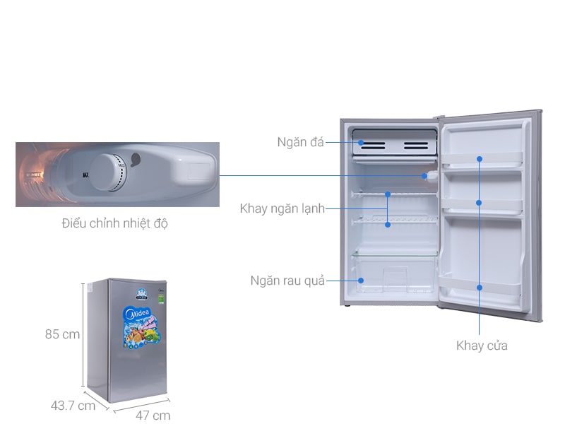 Phác hoạ tổng quát tủ lạnh 93 lít Midea HS-122SN 