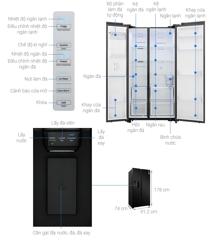 Tổng quát tủ lạnh Samsung inverter 617 lít RS64R53012C/SV