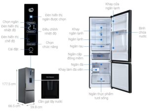 1. Phác hoạ tổng quát tủ lạnh inverter Aqua AQR-B399MA(WHB)