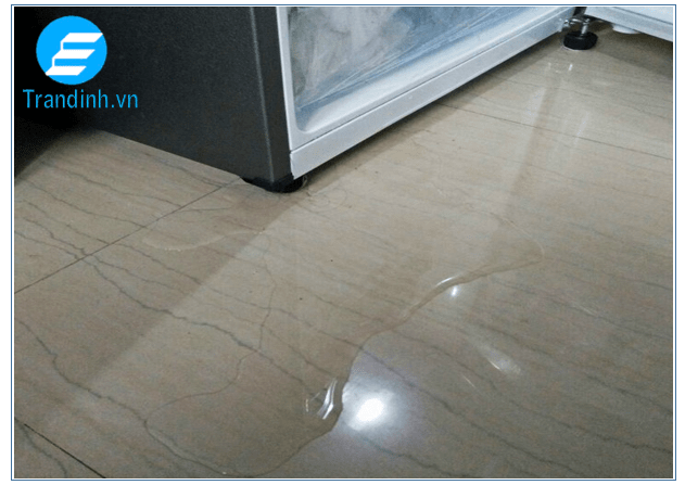 Tủ lạnh chảy nước ra sàn từ khay nước phía sau tủ