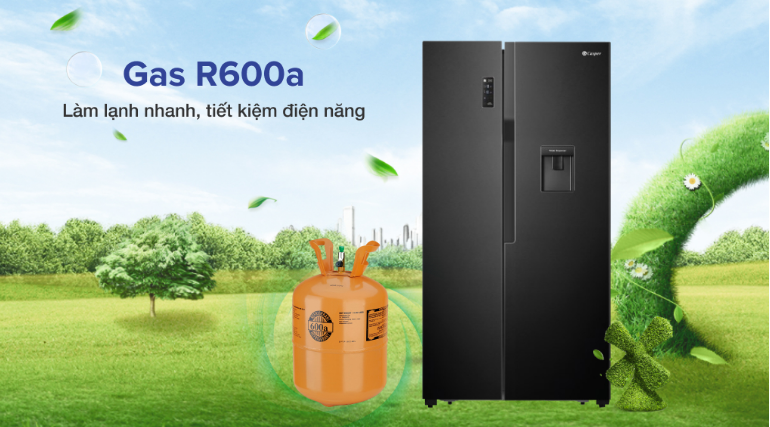 4. Tủ lạnh side by side Caspe làm lạnh nhanh, tiết kiệm điện năng với Gas R600a