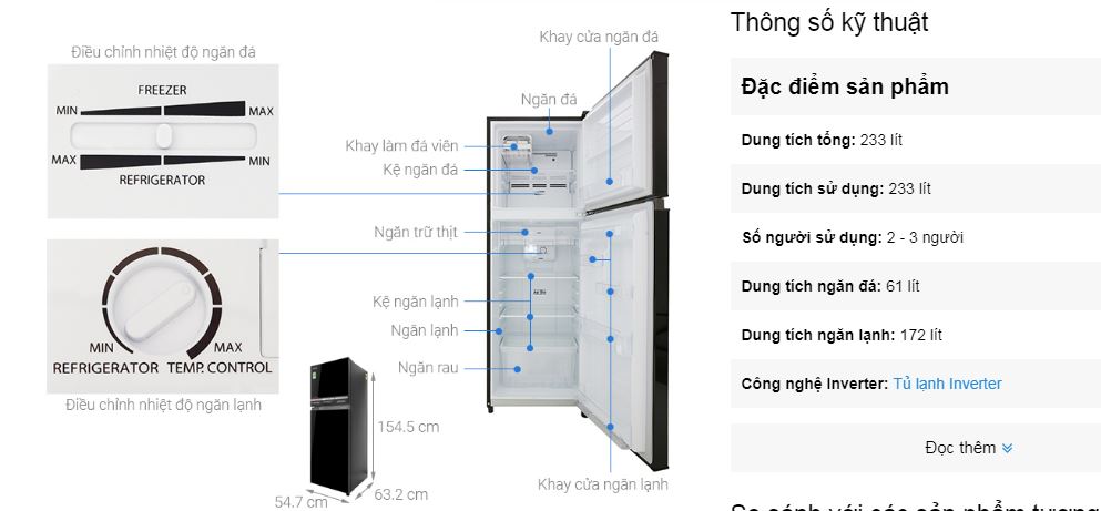 3.1 Tủ lạnh Toshiba GR-A28VM(UKG) inverter 233 lít 