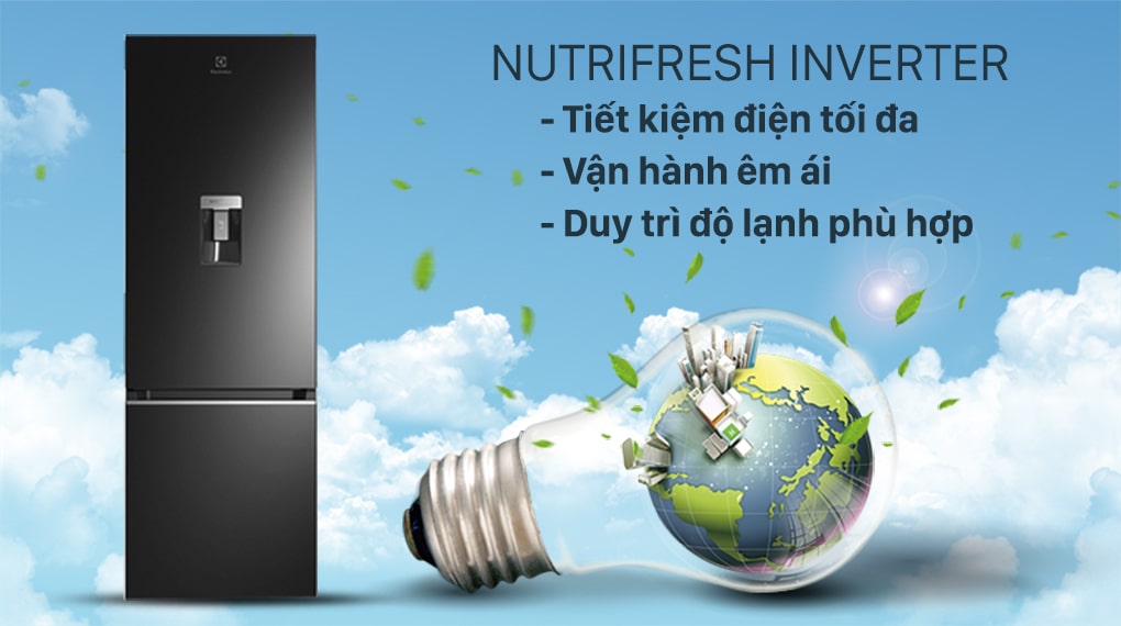 Tủ lạnh Electrolux EBB3402K H tiết kiệm điện tối ưu nhờ công nghệ NutriFresh Inverter