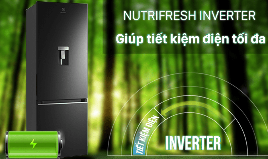 Tủ lạnh Electrolux ngăn đá dưới EBB3742K-A tiết kiệm điện nhờ công nghệ NutriFresh Inverter