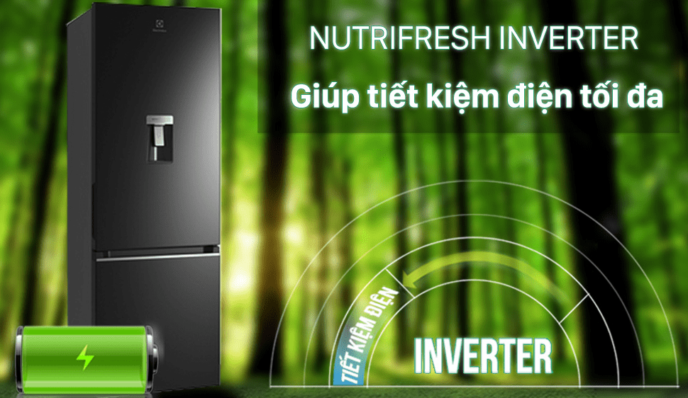 Tủ lạnh Electrolux EBB3742K-H tiết kiệm điện hiệu quả nhờ công nghệ NutriFresh Inverter