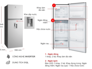 1. Hình ảnh tổng quan tủ lạnh inverter 312L Electrolux ETB3440K-A 