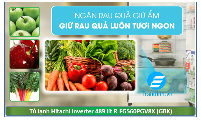 Tủ lạnh Hitachi inverter 489 lít R-FG560PGV8X (GBK) 10  R-FG560PGV8X (GBK) Ngăn rau quả giữ ẩm hiện đại kéo dài thời gian bảo quản