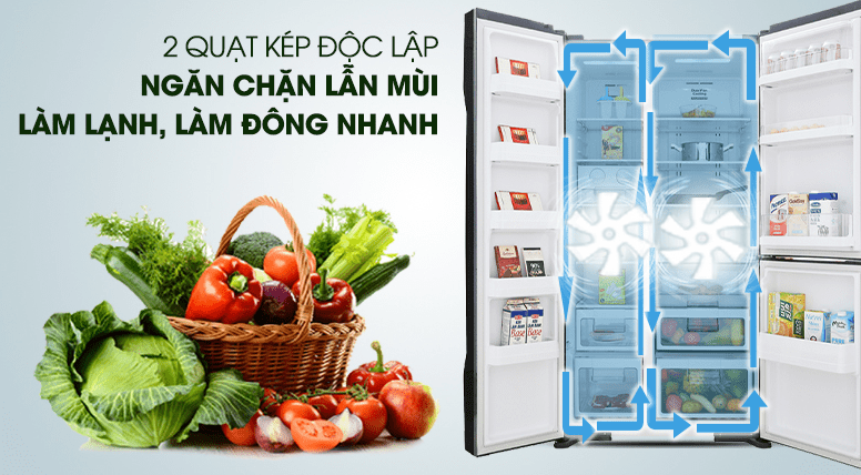 Tủ lạnh Hitachi 600 lít Inverter R-FM800PGV2 GBK 9 7. Tủ lạnh Hitachi 3 cánh R-FM800PGV2 GBK có hệ thống quạt kép, làm lạnh nhanh chóng