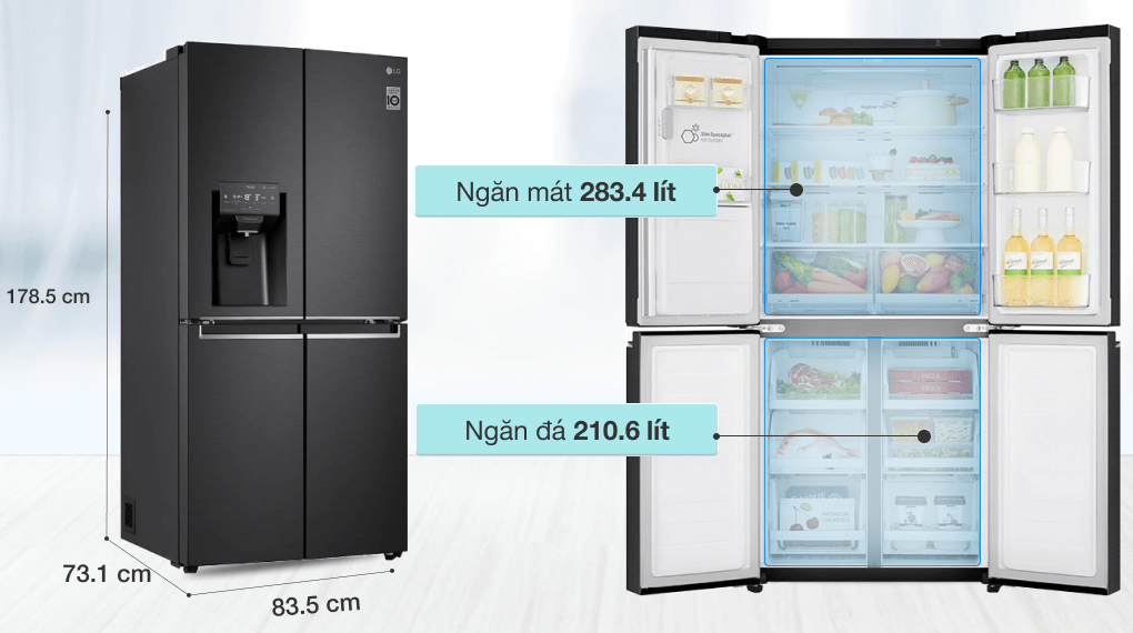 1. Tủ lạnh LG GR-D22MB inverter 494 Lít phù hợp cho gia đình từ 4 – 5 người
