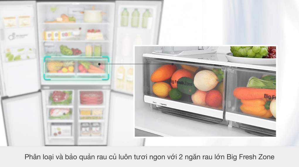 5. Ngăn rau củ cân bằng ẩm Big Fresh Zone duy trì độ ẩm, kéo dài thời gian bảo quản