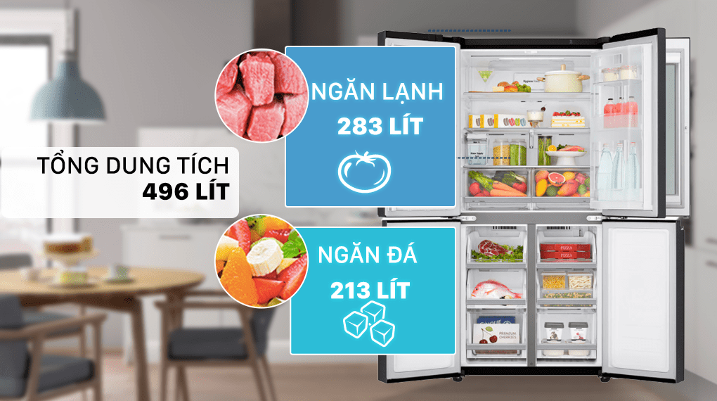 1. Tủ lạnh LG 4 cánh GR-X22MB inverter 496 Lít phù hợp gia đình từ 4 - 5 người