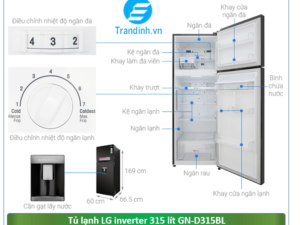 Hình ảnh tổng quan tủ lạnh LG Inverter 315 lít GN-D315BL