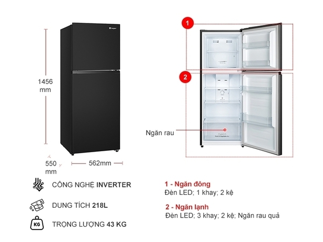 Tủ lạnh mini 2 cửa Casper Inverter 218 lít RT-230PB