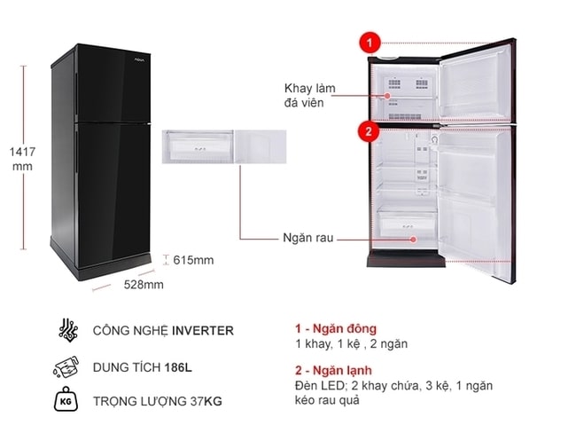 Tủ lạnh mini 2 cửa Toshiba Inverter 180 lít GR-B22VU (UKG)