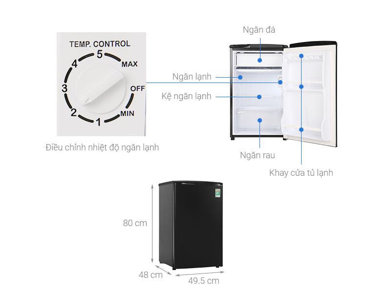 Tủ lạnh mini 90l Aqua AQR-D99FA(BS) - Giá: 2.300.000đ