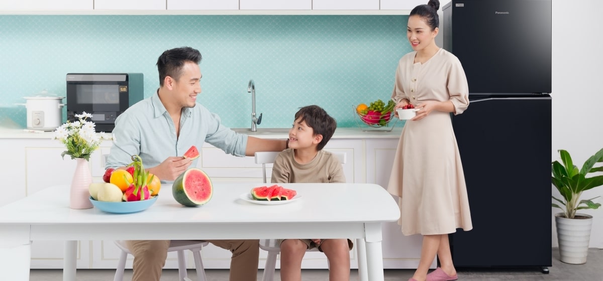 1. Tủ lạnh  Panasonic NR-TL351BPKV có thiết kế sang trọng, phù hợp gia đình 3-4 người
