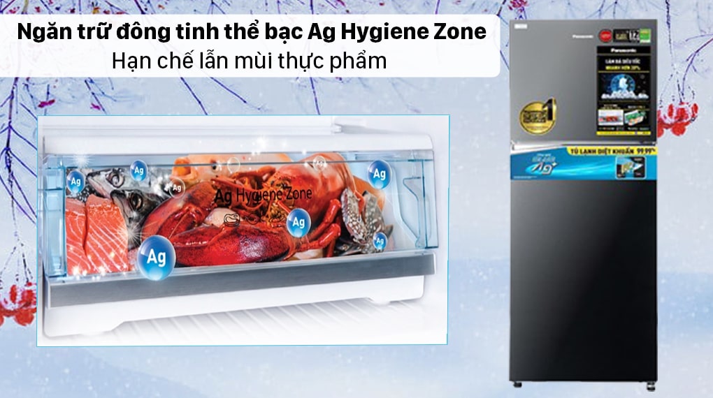 Tủ lạnh Panasonic NR-TL351VGMV inverter 326 Lít 14 8. Ngăn trữ đông tinh thể bạc Ag Hygiene Zone ngăn ngừa lẫn mùi thực phẩm