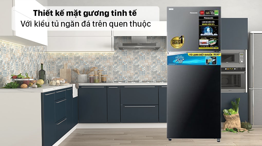 Tủ lạnh Panasonic NR-TL351VGMV inverter 326 Lít 6 2. Tủ lạnh Panasonic NR-TL351VGMV với thiết kế mặt gương tinh tế, sang trọng