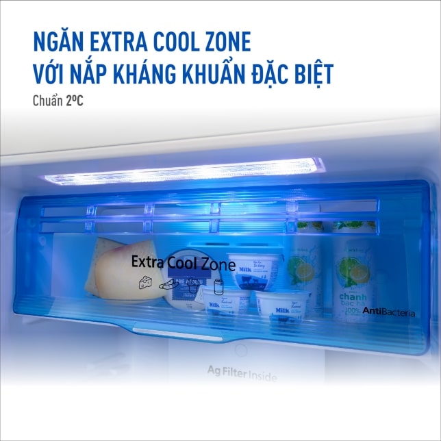 4. Ngăn mát Extra Cool Zone bảo quản đồ uống tiện lợi với nắp kháng khuẩn đặc biệt