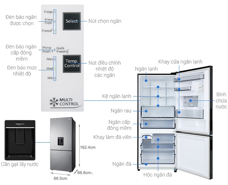4. Tủ lạnh ngăn đá dưới Panasonic NR-BX410WPVN - Giá 11.800.000đ