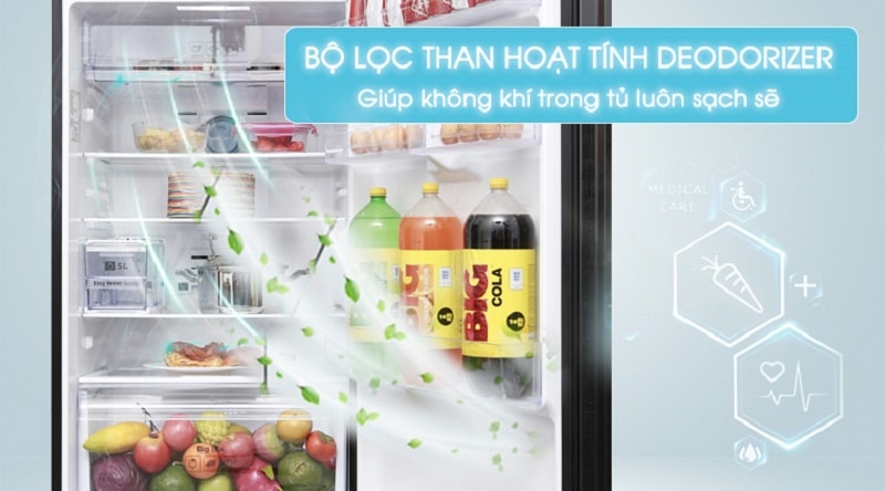 4. Bộ lọc than hoạt tính Deodorizer giúp khử mùi kháng khuẩn trên tủ lạnh RT38K5982DX/SV