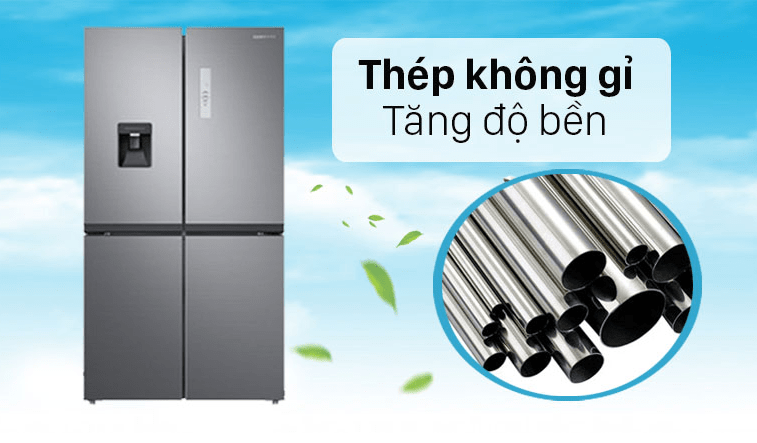 Thiết kế thép không gỉ tăng độ bền trên tủ lạnh Samsung RF48A4010M9SV