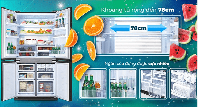 Tối đa hóa không gian lưu trữ thực phẩm ‌với tủ lạnh Sharp inverter SJ-FX631V-SL