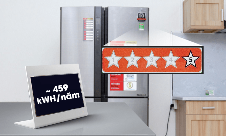 9. FX640V-SL tủ lạnh Sharp đạt Tem năng lượng đạt chuẩn 5 sao