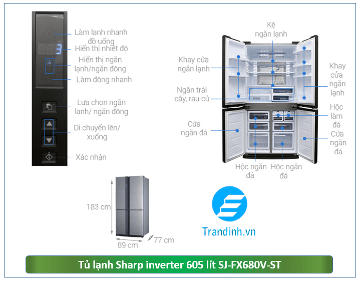 Hình ảnh tổng quát tủ lạnh Sharp Inverter 605 lít SJ-FX680V-ST