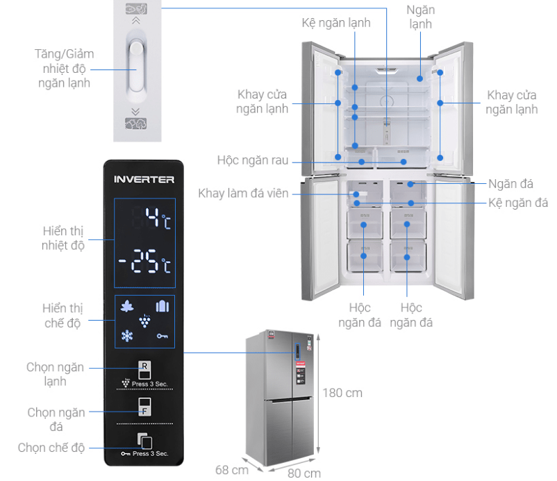 Hình ảnh tổng quát tủ lạnh Sharp Inverter 401 lít SJ-FXP480V-SL