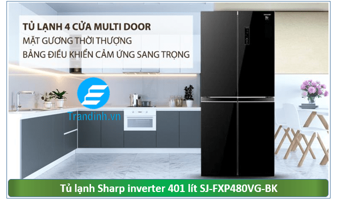 Tủ lạnh Sharp Inverter 401 lít SJ-FXP480VG-BK có thiết kế đẳng cấp
