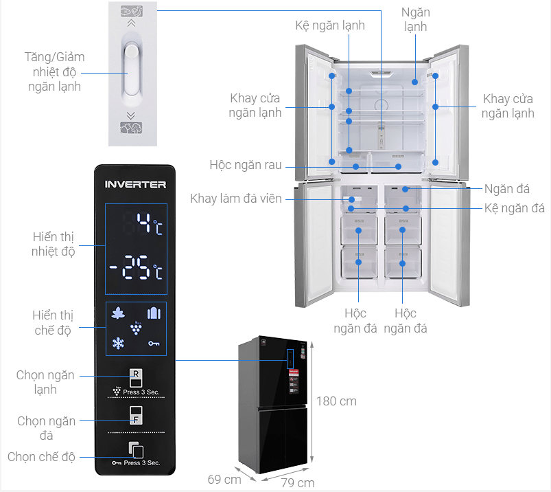 Phác hoạ tổng quát Tủ lạnh Sharp SJ-FXP600VG-MR 520Lit inverter